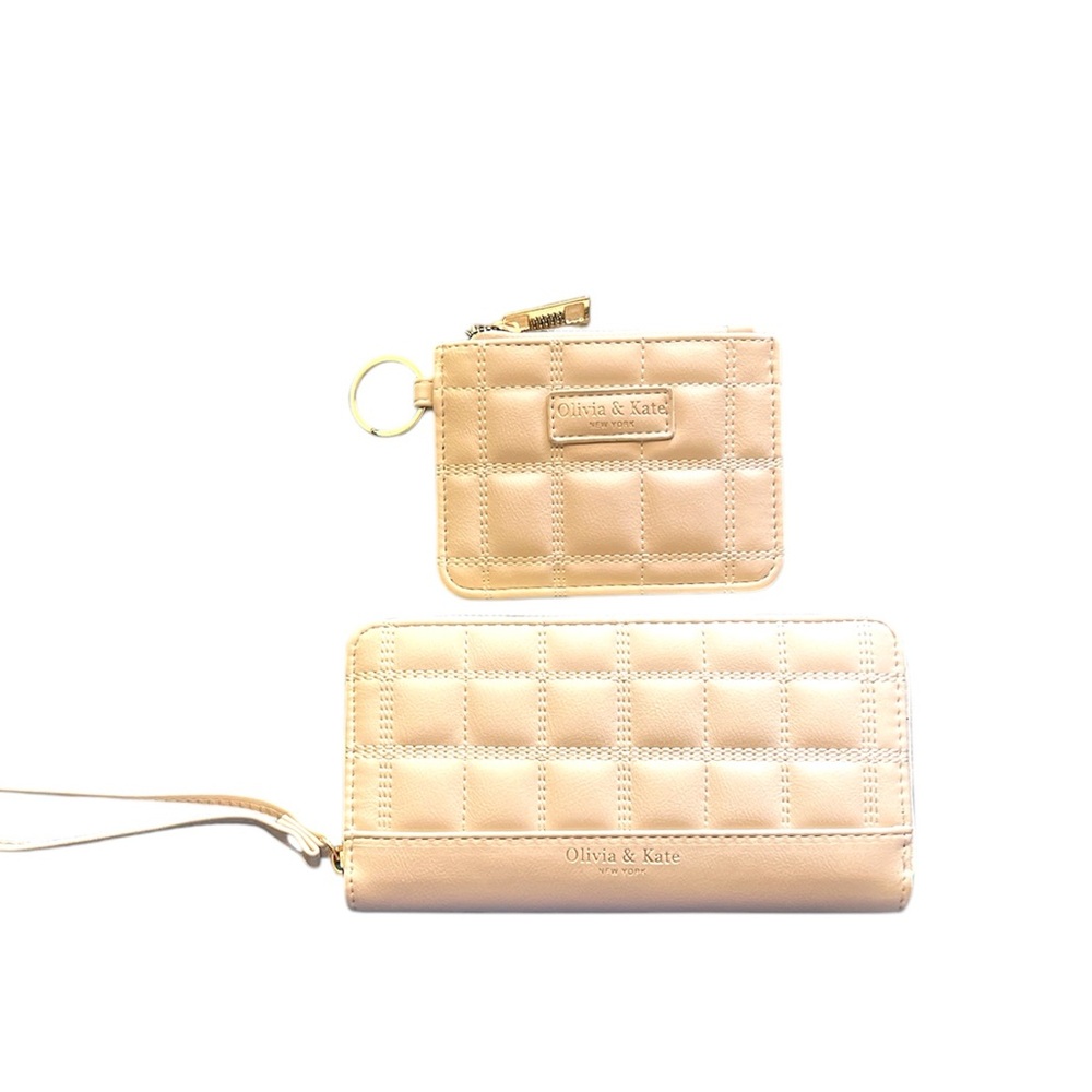 Olivia & Kate cream wallet and coin purse gold hardware quilted stitching